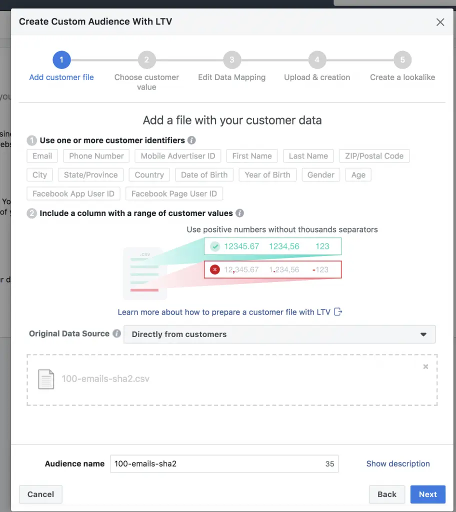 Create Custom Audience with LTV