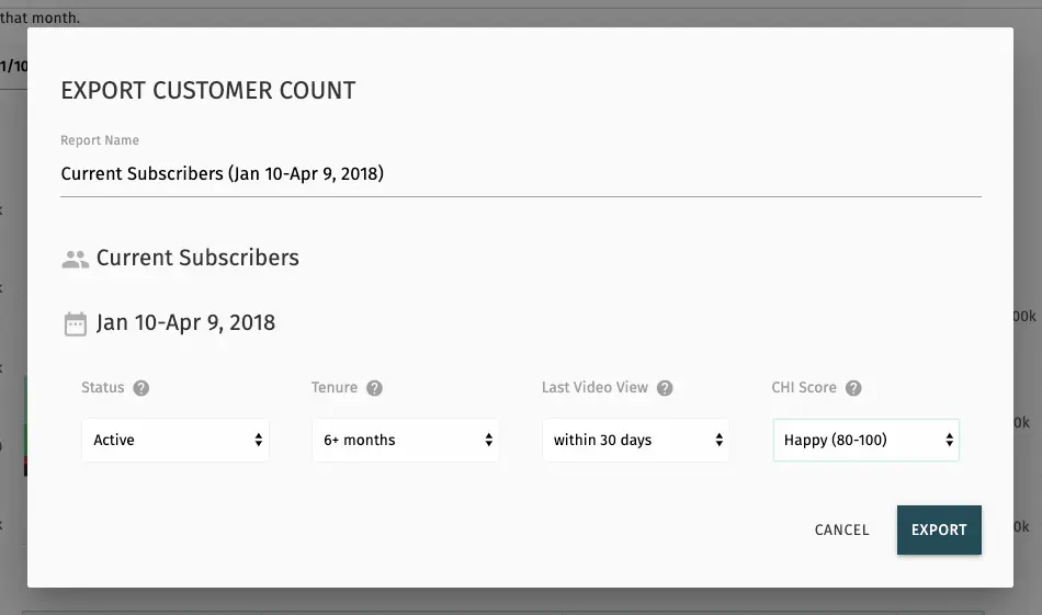 export customer count modal