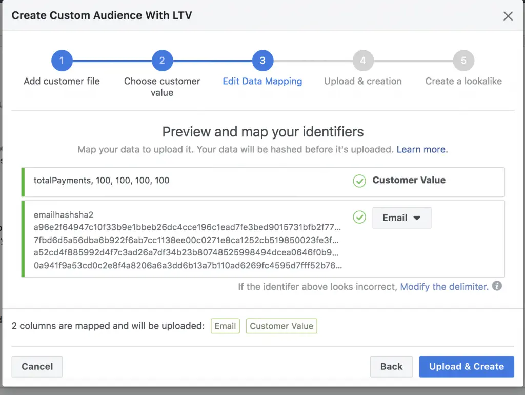 Create Custom Audience with LTV, step 3